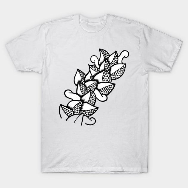 Long Beautiful Flower Doodle Art T-Shirt by VANDERVISUALS